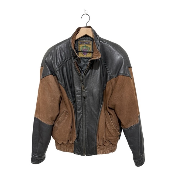 Midway Men’s Vintage Leather Moto Jacket Size M – Black/Brown Biker Bomber - Picture 2 of 13